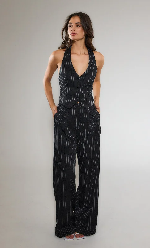 Black Pinstripe Tailored Jumpsuit Chic Wardrobe Essentials