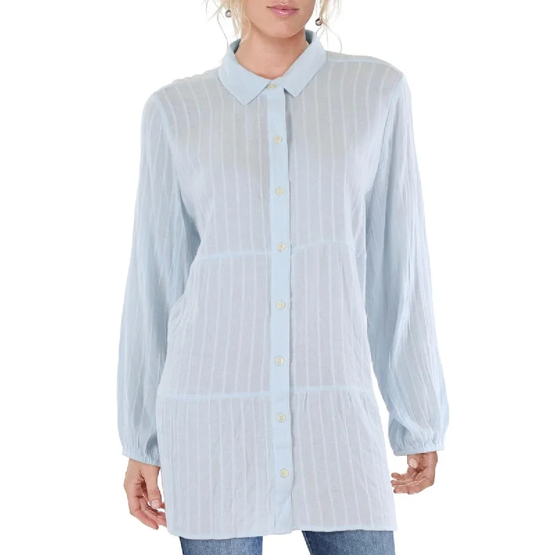 Plus Womens Collared Long Sleeve Button-Down Top Trend Setting Wardrobe