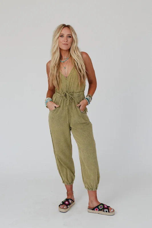 Milika Drawstring Jumpsuit - Olive Fashion Sale