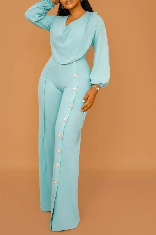 Solid Color Cowl Neck Glamorous Jumpsuit Season Sale