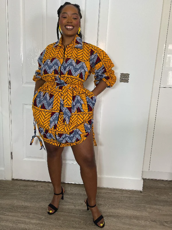 Ivy Ankara Shirt Dress | Yellow African Print Huge Savings On Parisian Styles