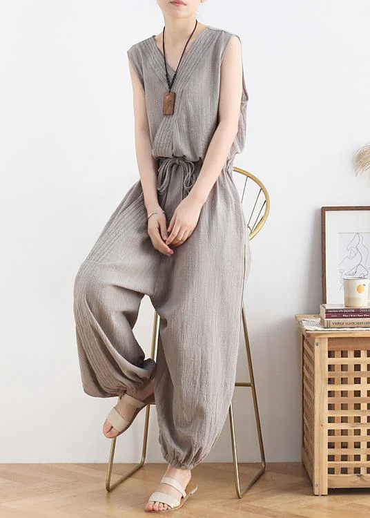 Women's 2024 spring and summer new drawstring waist gray jumpsuit wide-leg pants Big Savings On Minimalist Office Styles