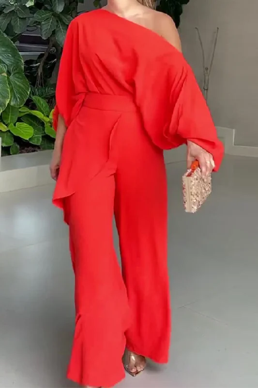 Solid Color Slash Neck Urban Wide Leg Jumpsuit Innovate Your Wardrobe