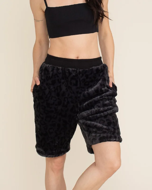 Slate Leopard Ultra Soft Faux Fur Sweat Shorts | Women's Stupidly Low Prices