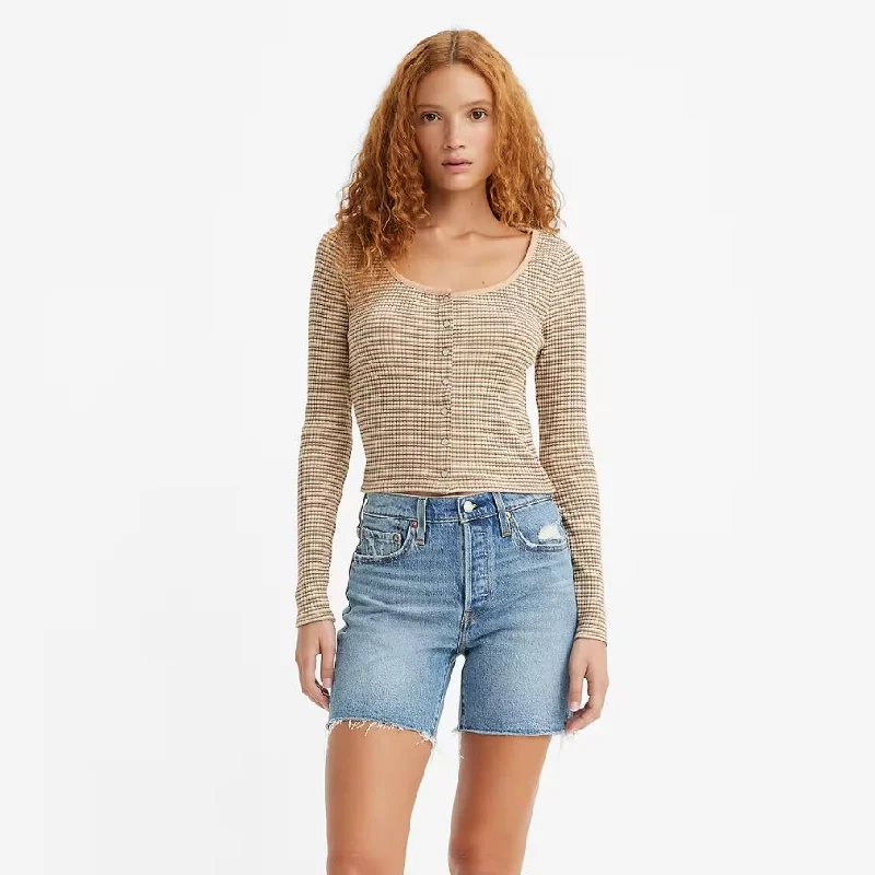 Levi's Britt Long Sleeve Snap Front Top - Bikini Stripe Frappe Parisian Effortless Chic Style