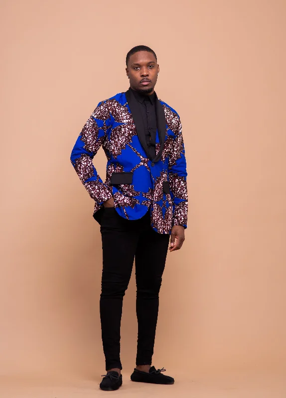 Caleb Ankara Men Blazer | Blue African Print Vibrant Femme Fashion