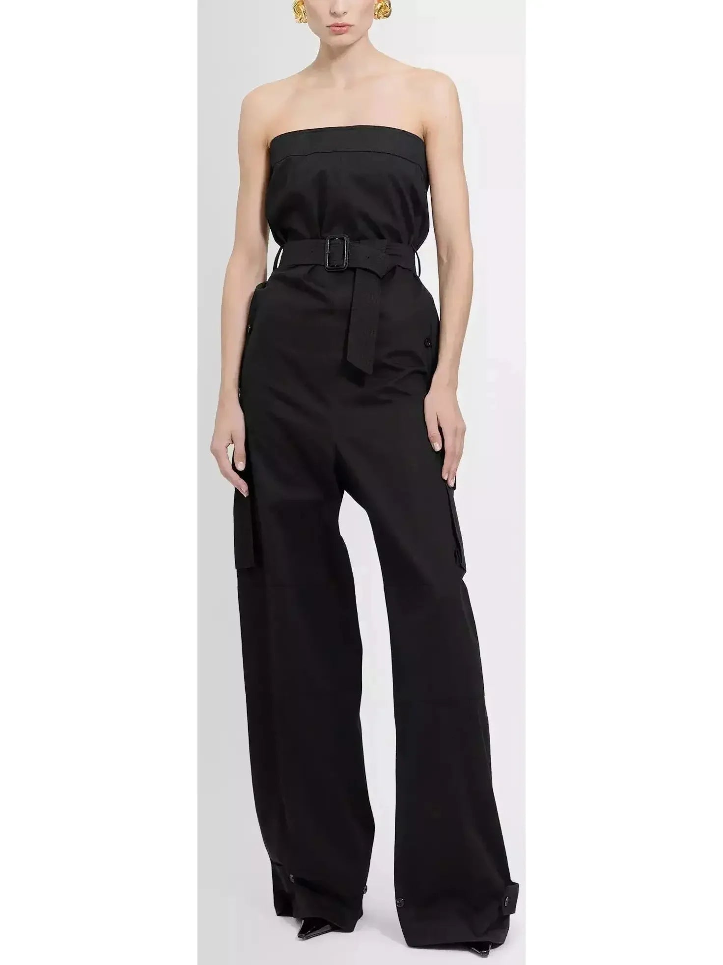 Black Strapless Jumpsuit in Cotton Drill Fashion Sale