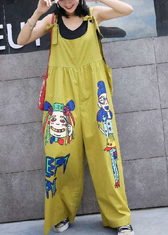 summer yellow cotton cartoon prints jumpsuit pants plus size casual jumpsuit pants Chic And Edgy