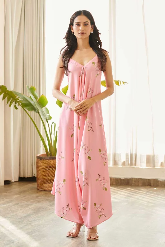 Pink Floral Print Palazzo Jumpsuit Odd Size Clearance Sale