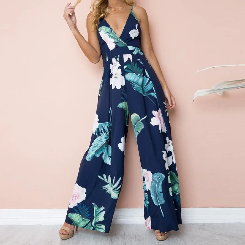 Sleeveless Long Jumpsuit Vibrant Prints