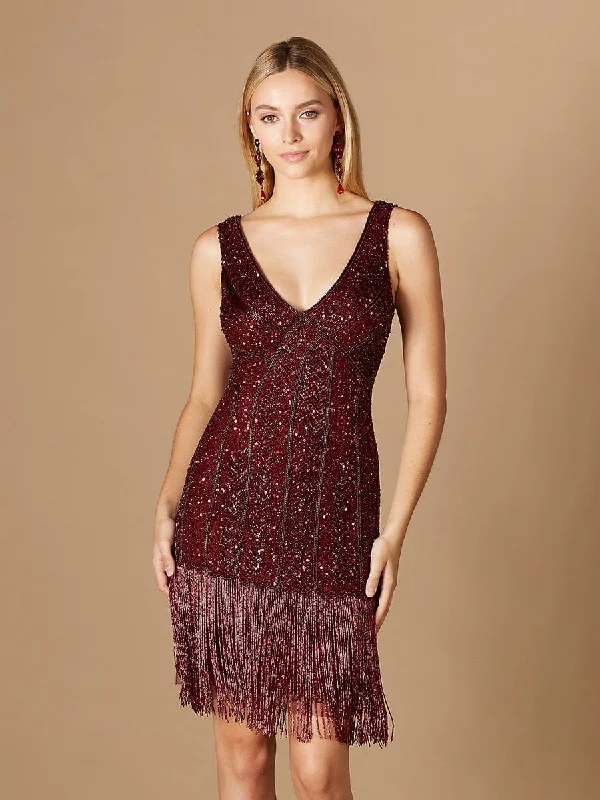 Lara Dresses 29361 - Sleeveless Fringe Mid-Thigh Dress Limited Styles