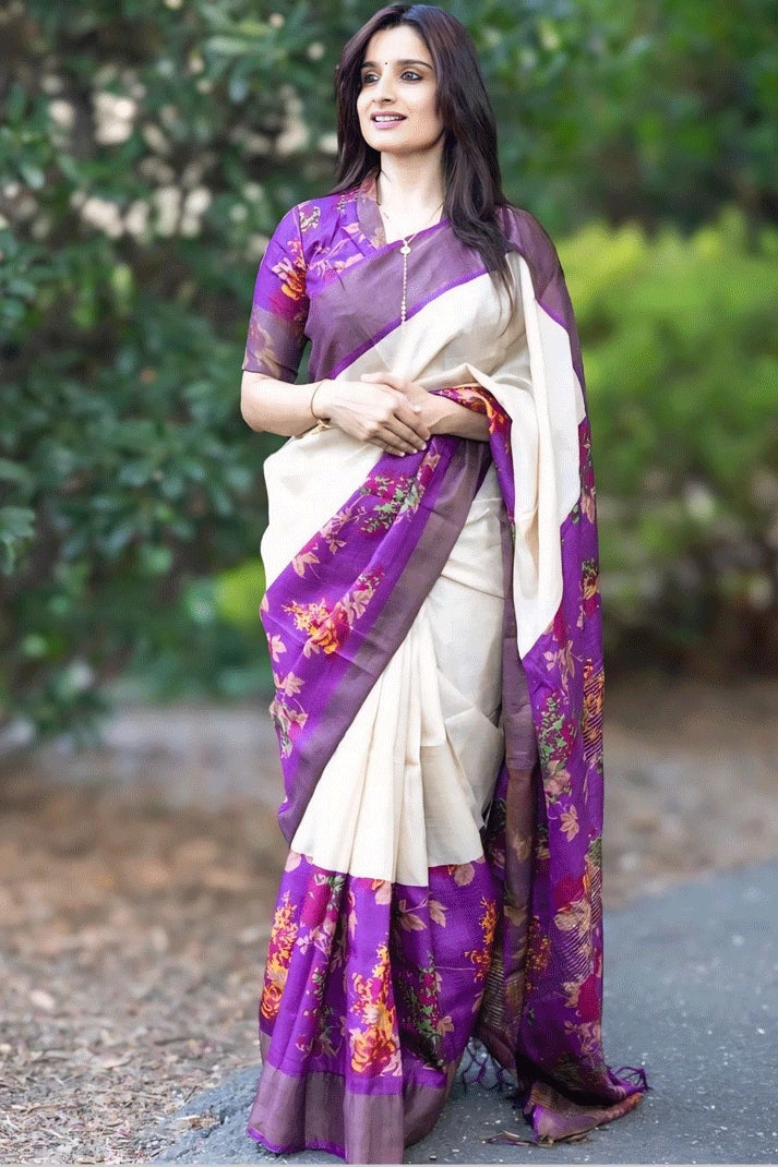 Linen Cotton Saree With Golden Border For Durga Puja Discover Now