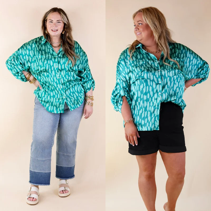 A Perfect Day Button Up Poncho Top in Teal Green Mix Limited Stock