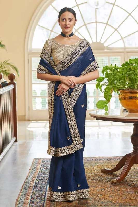 Trendy Blue Colour Designer Organza Saree Big Savings