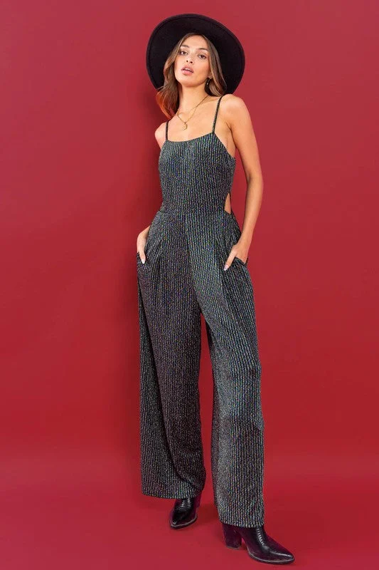 GREEN STRIPE SIDE CUT-OUT DETAILED JUMPSUIT BIU60978 Lightweight Fabric