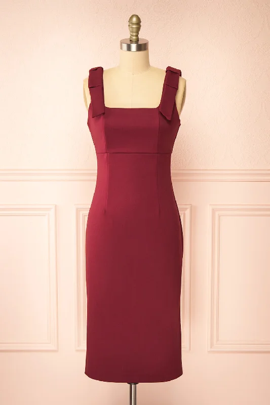 Gaile Burgundy | Shoulder Tie Midi Dress The Good Stuff