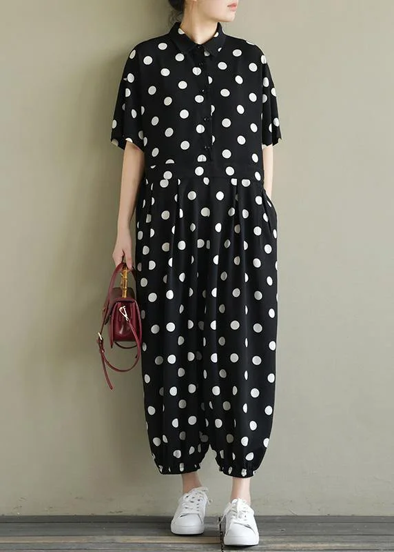 2024 Fine black dotted lapel half sleeve jumpsuit pants Weekend Exclusive