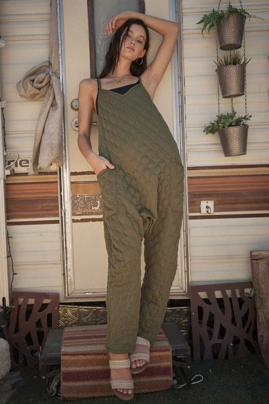 OLIVE V-NECK SLEEVELESS QUILTED JUMPSUIT BL60000EMSA Romantic Date - Night Ensemble