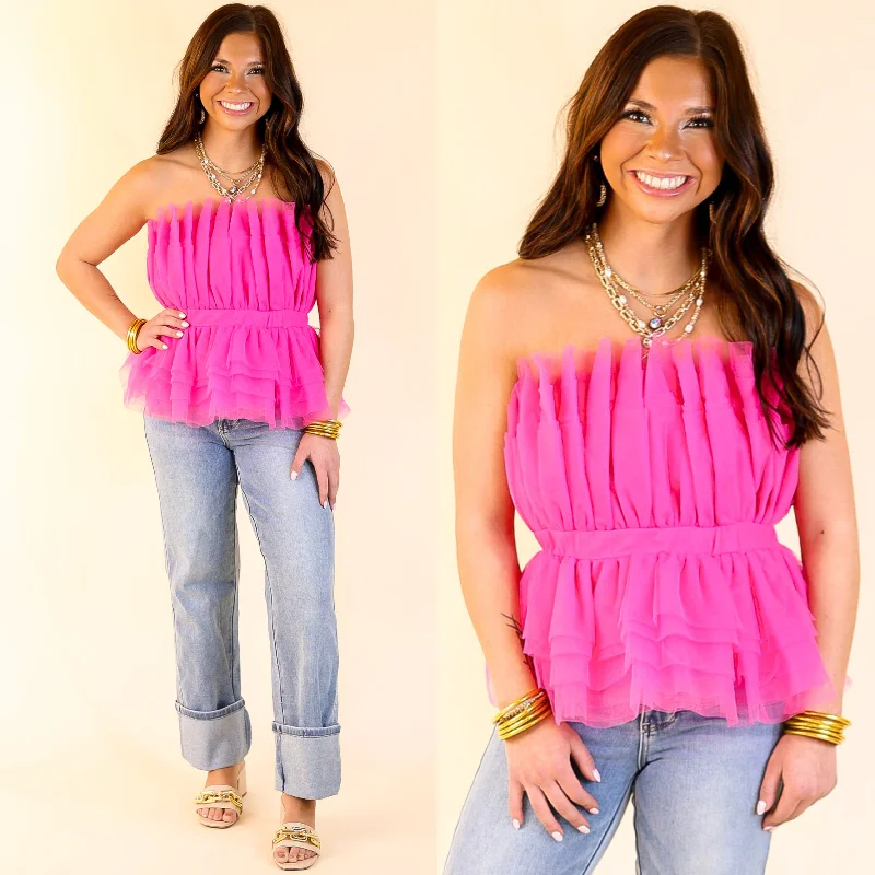 Pretty In Paris Strapless Tulle Top in Hot Pink Trendy Threads