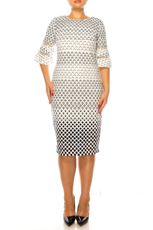 ILE Clothing SCP5901RE - Bell Sleeve Print Dress Casual Chic Clothing