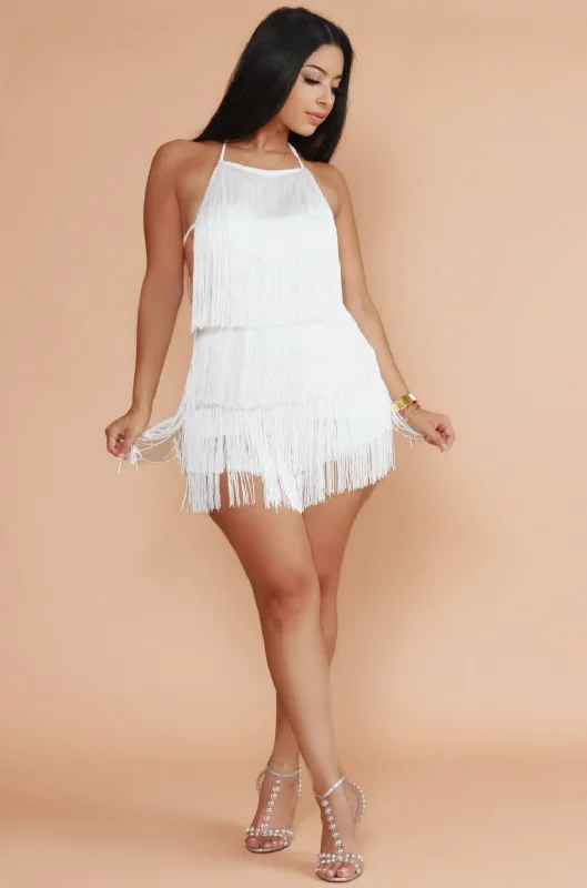 Martina White Fringe Romper Celebrate With Big Savings