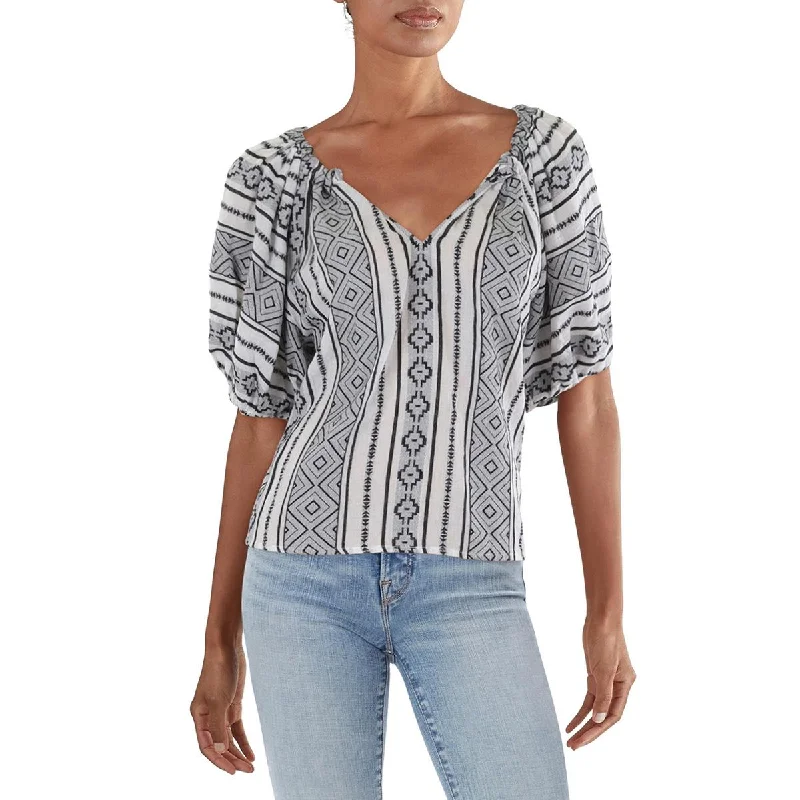 Womens V Neck Puff Sleeve Peasant Top Effortless Grace