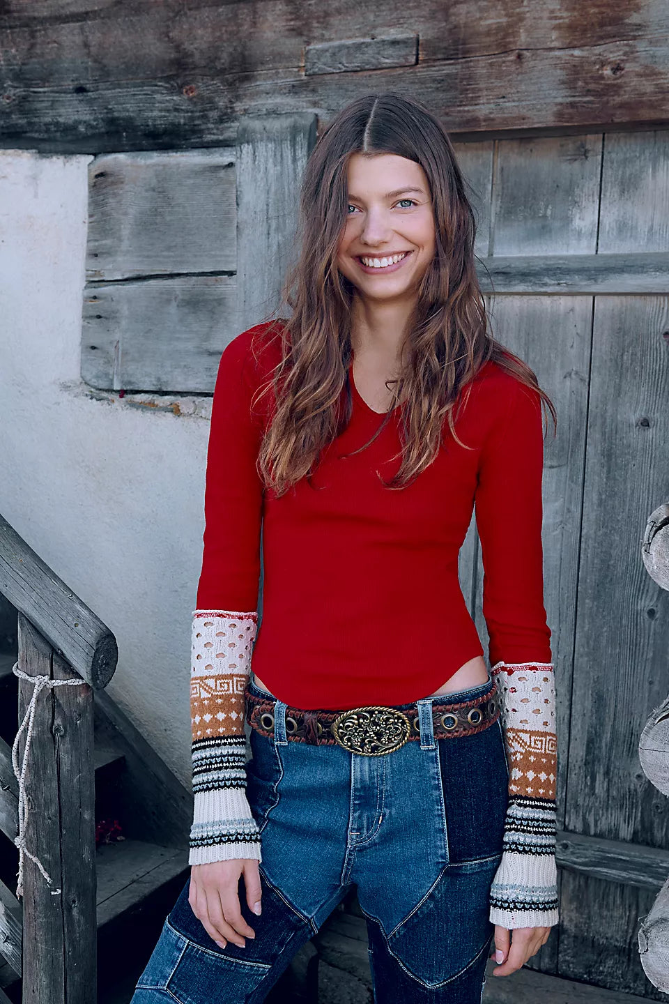 Free People We The Free Cozy Craft Cuff - Red Combo Must Haves