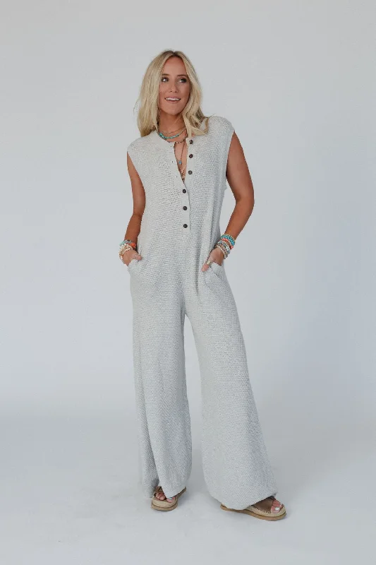 So In Love Button Up Jumpsuit - Heather Gray Valentine's Special