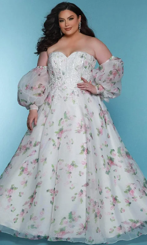 Sydney's Closet Bridal SC5323 - Floral Printed Sweetheart Neck Prom Gown Current Trends