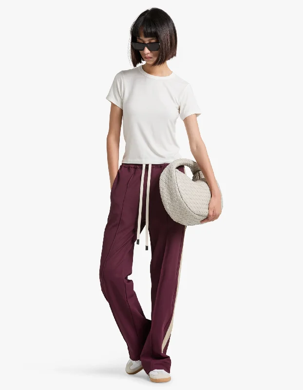 Twill Pinstitch Detail Pant - Burgundy/Light Tan Stylish Statements