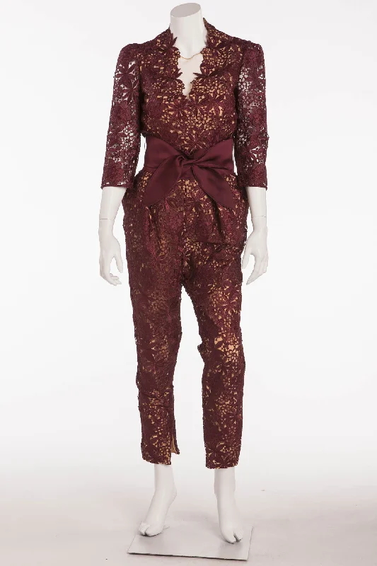 Stella McCartney - Burgundy Lace Jumpsuit with Belt -IT 42 New Styles Just In