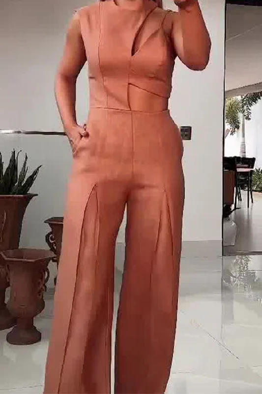 Solid Color Casual Cutout Asymmetric Wide Leg Jumpsuit Chic Trends Unveiled