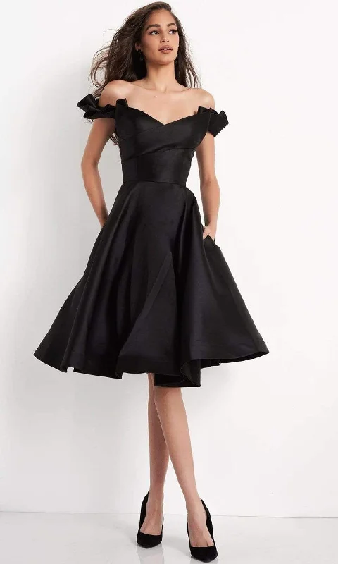 JVN by Jovani - JVN04718 Ruffled Off-Shoulder Sleeve A-Line Cocktail Dress Chic Style