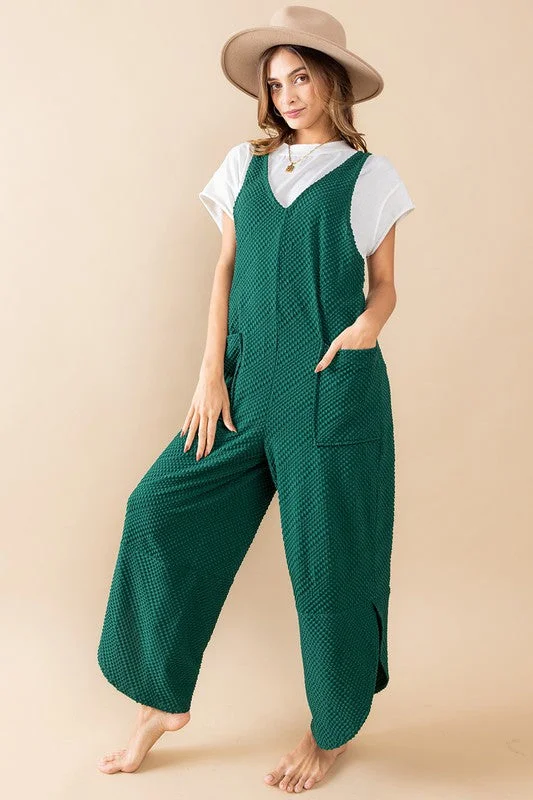 FOREST GREEN TEXTURED KNIT SLEEVELESS JUMPSUIT BU61004SA Hollywood Glam Award - Show Style