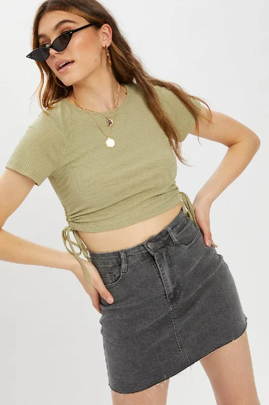 Green Drawstring Ruched Top Massive Selection Sale