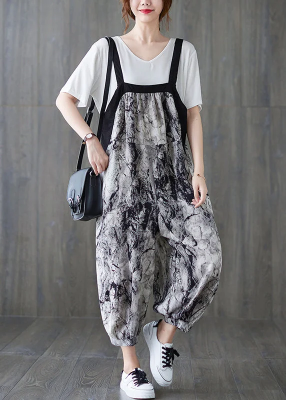 Art Ink printing pocket Patchwork lantern pant Strap Jumpsuit Spring Comfortable Clothes