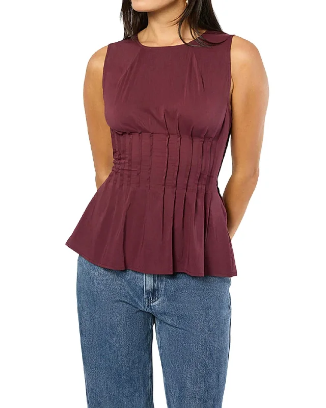 Pleated Peplum Top In Eggplant Hot Trends