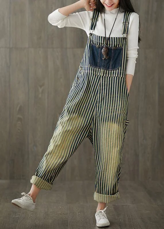 Women Casual Cotton Minimalist Vertical Striped Vintage Full Length Jumpsuits Trendy Women's Collection