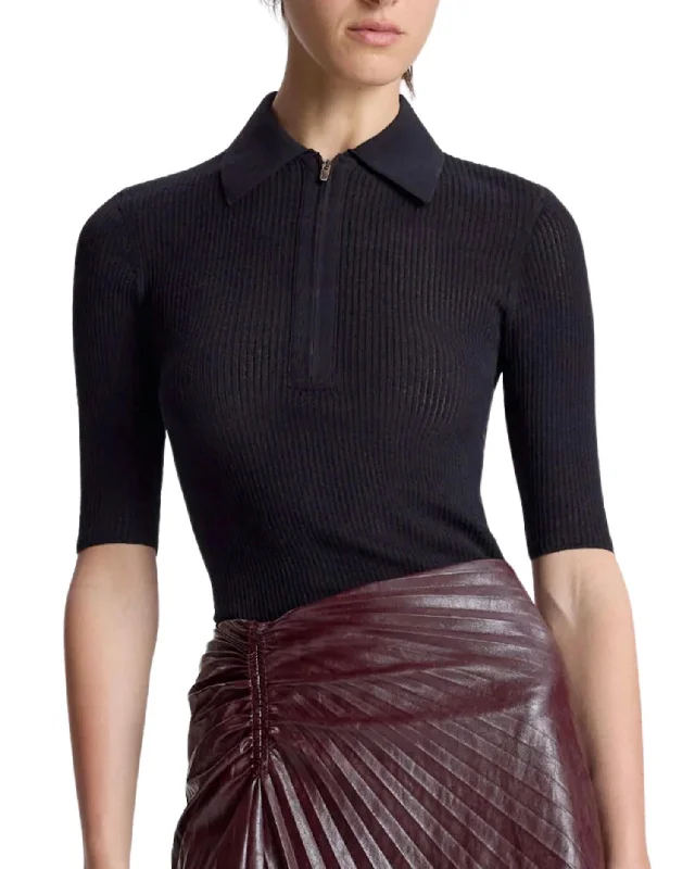 Cooper Henley Elbow Sleeve Top In Black Fashion Sale