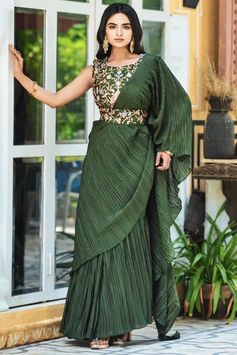 Green Ruffle Saree For Farewell Party In College Daily Essentials