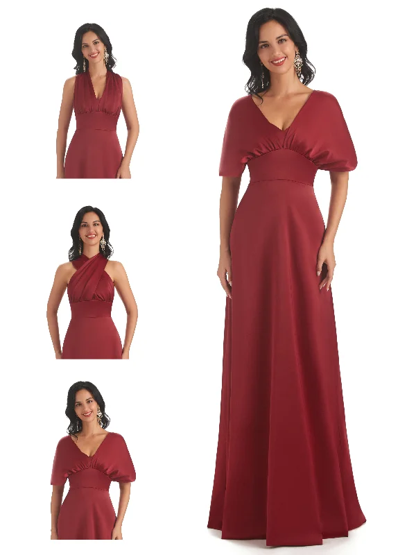 Convertible Soft Satin A-line Long Wedding Outfits For Female Guests Elevate Your Wardrobe