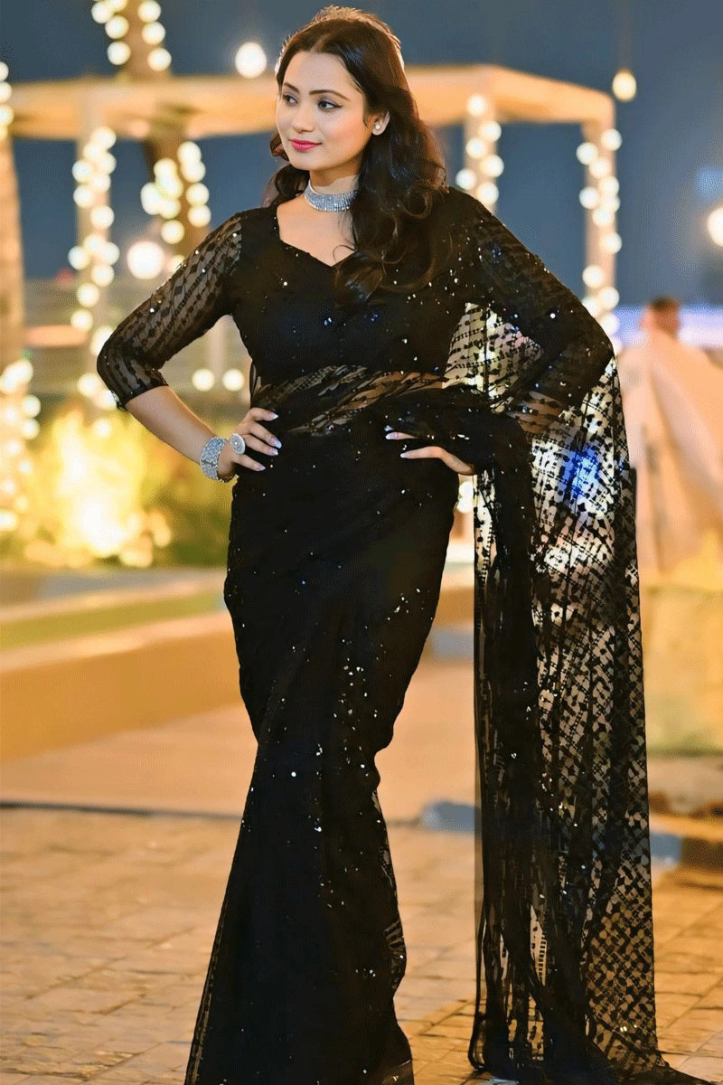 Heavy Sequins Work Black Colour Saree For Diwali Festival Sustainable Fashion Extravaganza