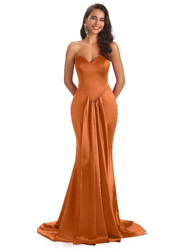 Sexy Soft Satin Sweetheart Long Mermaid Formal Curve Dresses For Wedding Guest Minimalist Chic