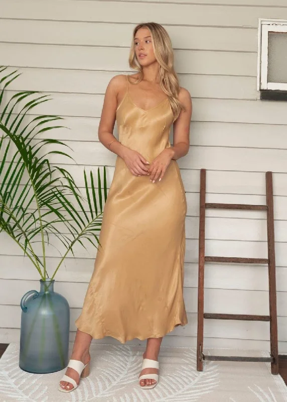 Savanah Gold Slip Dress by Gysette Trendy Street Style