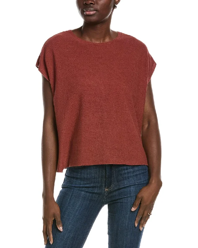 EILEEN FISHER Pique Linen-Blend Top Flowing Silhouette