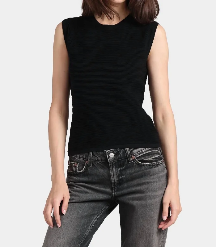 Cotton Cashmere Ottoman Rib Top In Black Chic Style