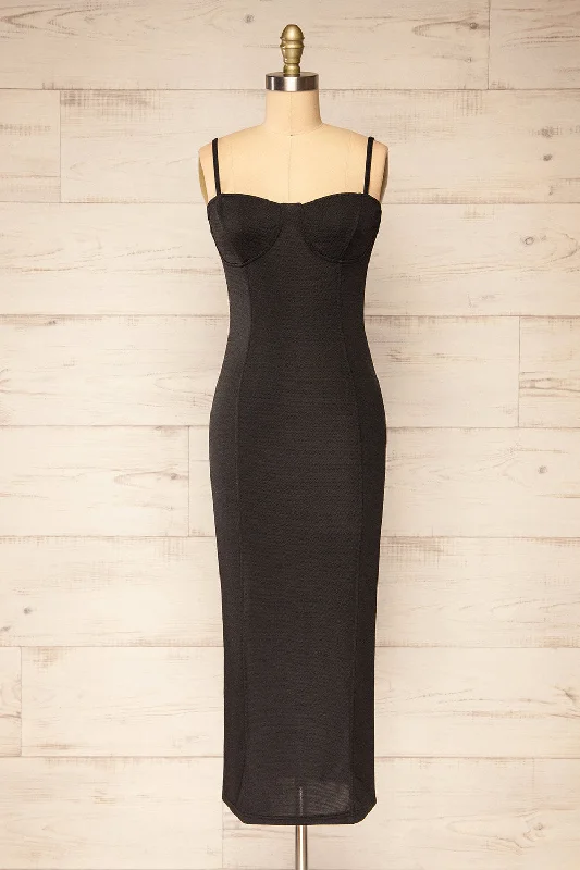 Suai Black | Fitted Midi Dress w/ Back Slit Fashion Sale