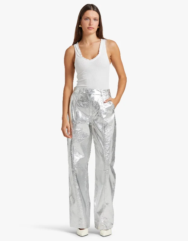 Danielle Leather Pant - Metallic Silver Limited Time Deal