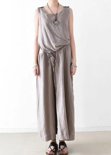 Spring Women Cotton Hemp Loose Wide Leg Jumpsuit Casual Pants Holiday Sale