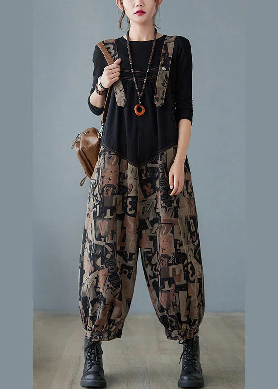 Fashion Black Pockets Button Print Patchwork Fall Pants Seasonal Fashion